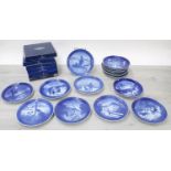 Collection of Royal Copenhagen blue and white Christmas plates, each 7.25" diameter (30 including