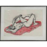 Dorothy Brook - reclining female nude, signed, charcoal and red pastel, 23.25" x 33" **The artist