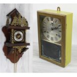 Reproduction Dutch wall clock (staartklok) with applied gilt metal mounts, 20.5" high (with two