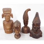 Four African hardwood figural bust carvings, the tallest 13" high (4)