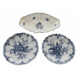 Worcester blue and white 'pine cone' pattern lobed porcelain dish, bearing crescent mark and