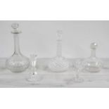 Three glass decanters, tallest 11.5" high; together with a scent bottle marked 'Czech Republic'