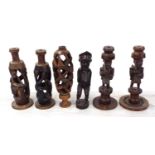 Small collection of African hardwood figural carvings/lamps,  the tallest 13" high approx.