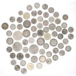 Collection of coins including shillings, Florian, sixpence pieces, commemorative five shillings etc