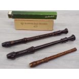 Two vintage boxed wooden recorders, Silvertone School Recorder three piece and Rosetti two piece (