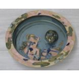 Alan and Lyn Newton studio glazed circular shallow bowl decorated with frogs, stamped Newton to