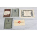 Small selection of WWII German Military papers/ephemera including identity passes various