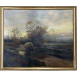 G* Nicholson (20th century) - a hay wagon in a river, signed and dated 1916, oil on canvas, 20" x