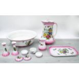 Keeling Kiralpo Ware pink transfer printed dressing table set; together with a collection of six