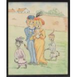 After Louis Wain (British 1860-1939) - family of cats in a garden, signed, watercolour, 9" x 10.75"