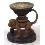 Decorative novelty resin centrepiece, modelled as a monkey with an urn balancing on its back and