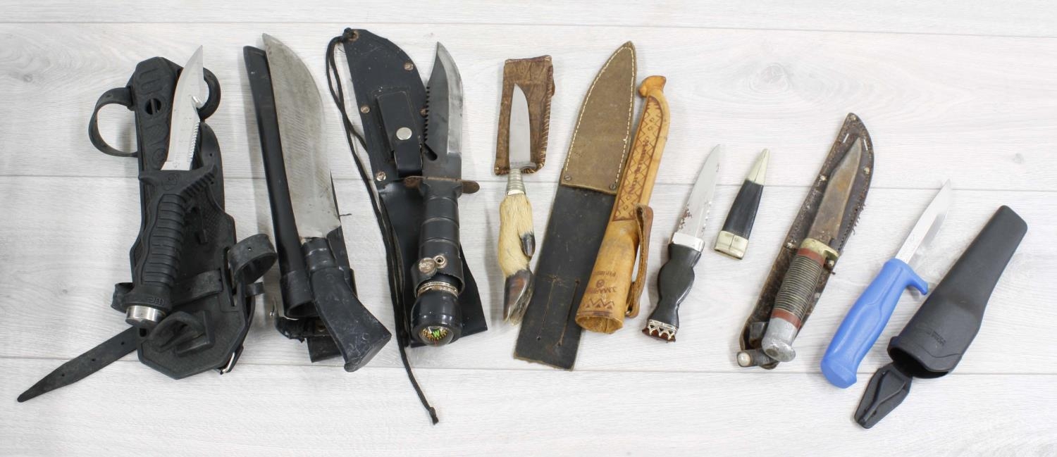 Collection of assorted knives including diving knives