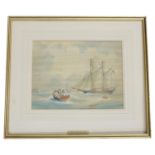 Follower of John Wilson Carmichael (19th century) -  Ketch under full sail with a rowing boat in the