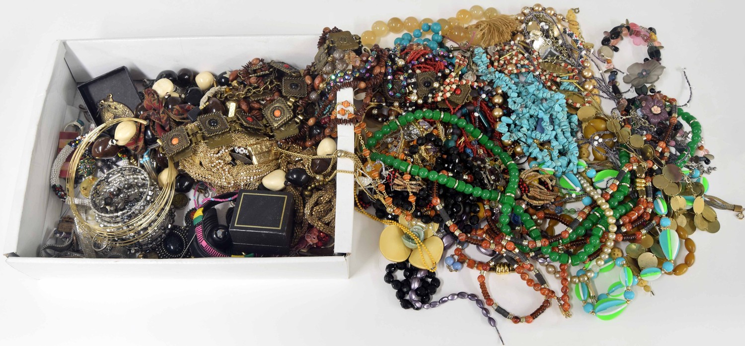 Collection of assorted costume jewellery, primarily bead necklaces and bracelets