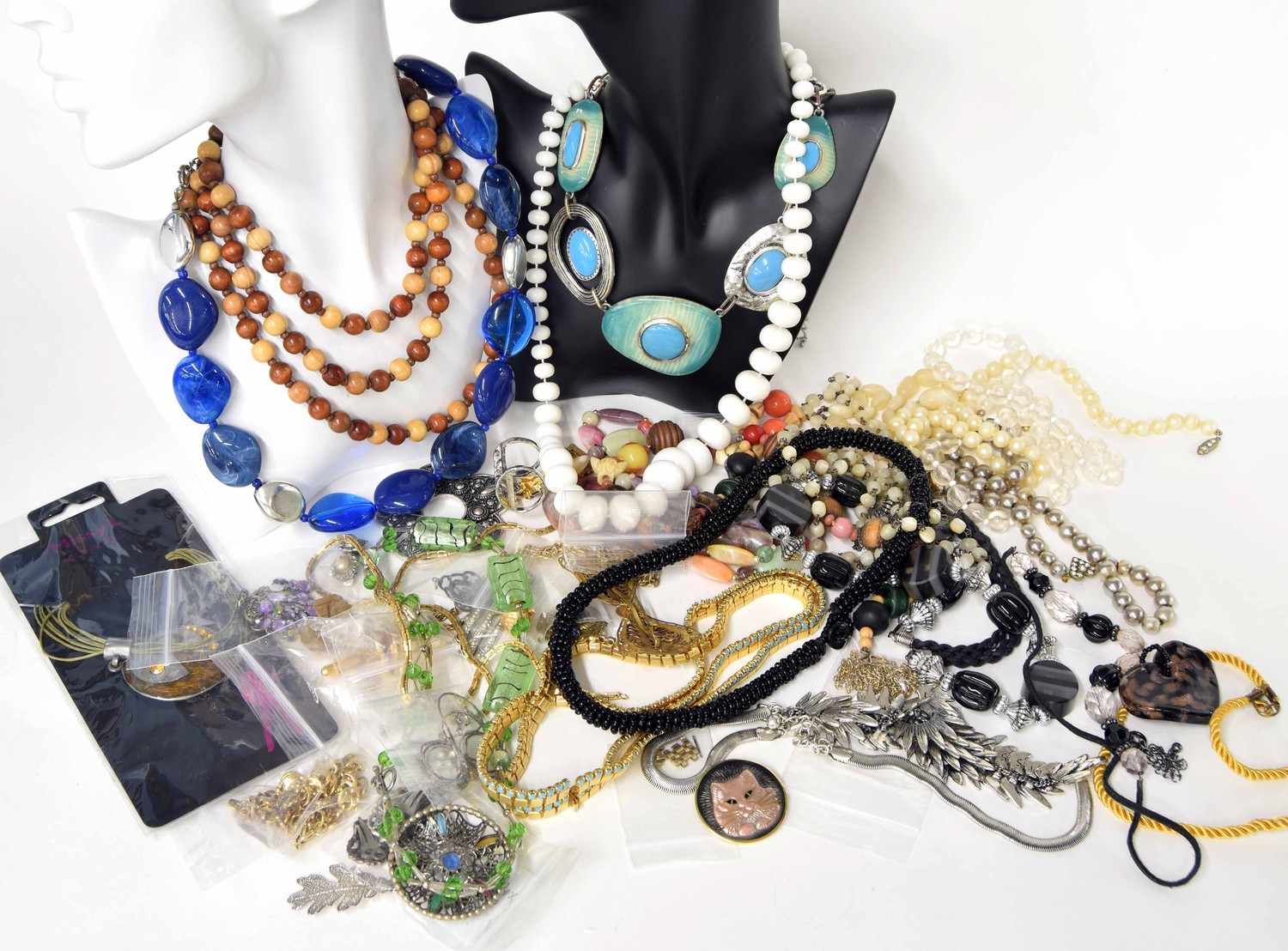 Selection of assorted costume jewellery, primarily bead necklaces, cufflinks etc