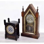 American two-train shelf clock, 21" high (glass door at fault); together with an aesthetic
