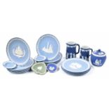 Fourteen Wedgwood Christmas plates, 8" diameter; together with further Jasperware items including
