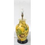 Decorative pottery baluster table lamp decorated with fruits, the base 15" high; together with a