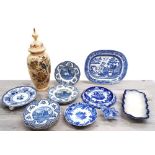Collection of blue and white transfer print table wares; including Johnson Bros. 'Old Britain