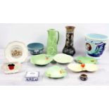Selection of assorted pottery and porcelain including Sterling green glaze acanthus jug, 12" high,