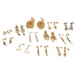 Fifteen assorted pairs of high grade yellow metal earrings, 132.5gm (140186-5-A)