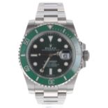 Rolex Oyster Perpetual Date Submariner 'Hulk' stainless steel gentleman's bracelet watch, ref.