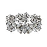 Diamond set white gold floral eternity ring, round and marquise-cut, width 7mm, 5.2gm, ring size