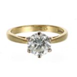 Good quality 18ct yellow gold round brilliant-cut diamond solitaire ring, 1.50ct, clarity VVS,