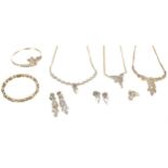 Assorted diamond set high grade yellow gold jewellery, comprising two pairs of earrings, three