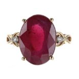 9ct ruby and diamond set ring, 5gm, 16mm, ring size N (140087-1-A) (glass filled ruby)