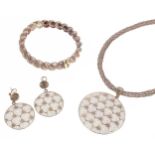 Set of 18k rose metal bracelet, mesh necklace and pair of earrings, 44.5gm (139719-1-A)