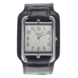 Hermes Cape Cod stainless steel wristwatch, ref. CC1.810, no. 333xxxx, square silvered dial, black