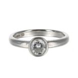 Platinum diamond rub over solitaire ring, round brilliant-cut, 0.50ct approx, clarity SI, colour H/