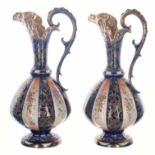 Good pair of Thomas Forrester & Sons Limited pottery ewers, decorated with alternating gilt on
