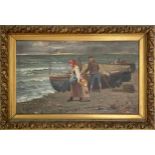 G* Costa (19th/20th century) - Italian figures beside  fishing boats on a beach, signed, oil on