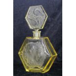 Art Deco citrine moulded glass perfume bottle and stopper in the manner of Rudolf Hlousek of