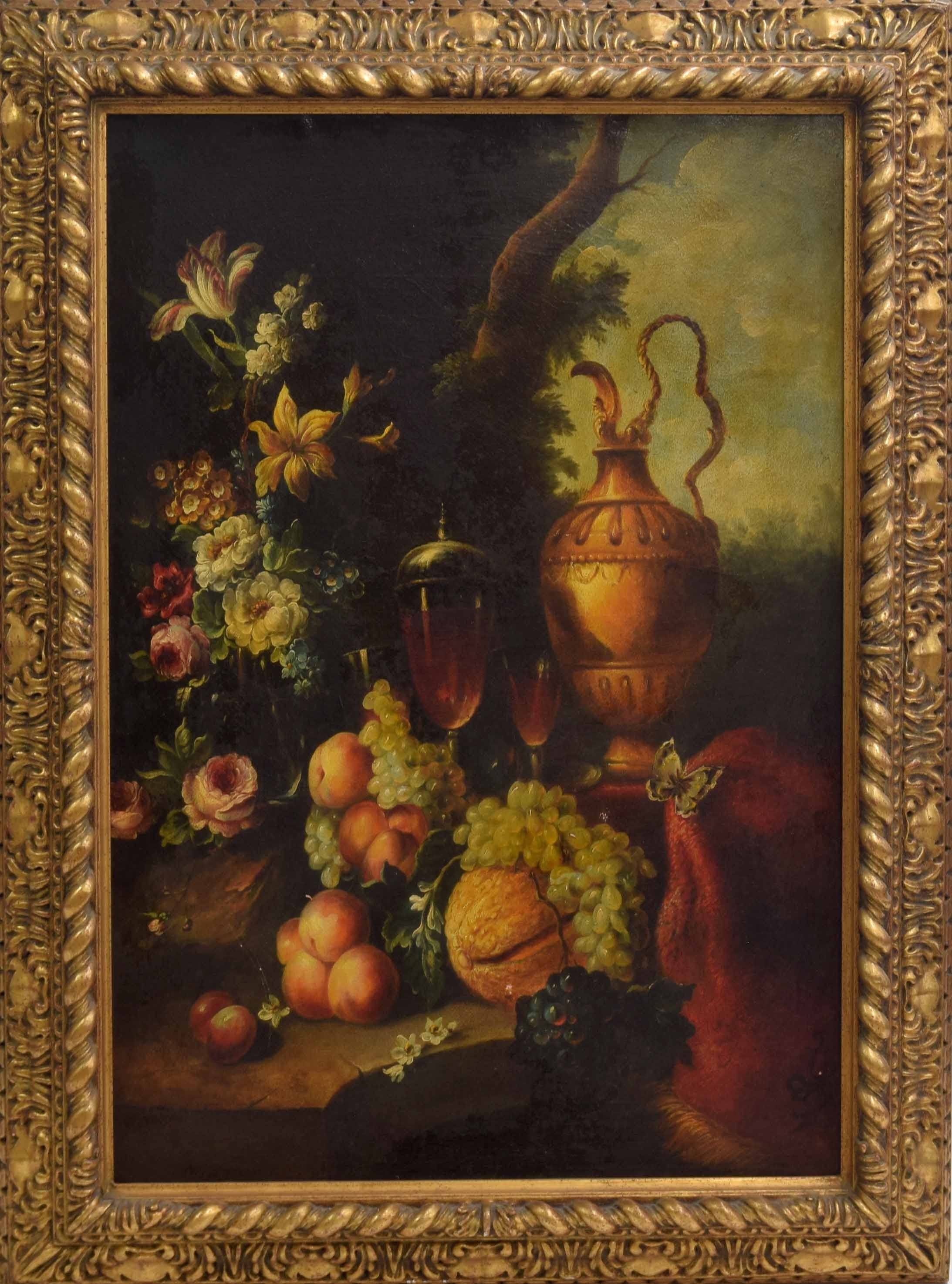 Follower of Gaspar Pieter Verbrugghen (20th century) - Large still life of flowers and fruit - Image 2 of 3