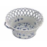 Royal Copenhagen reticulated and basket weave moulded porcelain twin-handled circular basket, '