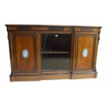 Good Victorian burr walnut and mahogany crossbanded reverse breakfront credenza attributed to Lamb