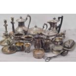 Selection of silver plated table wares including four piece melon shaped tea set, Viners four