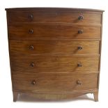 Good large Regency mahogany bowfront chest, with five graduated long drawers over a shaped apron and