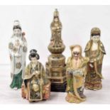 Selection of five Japanese figures including one figural lamp base, 15" high (5)