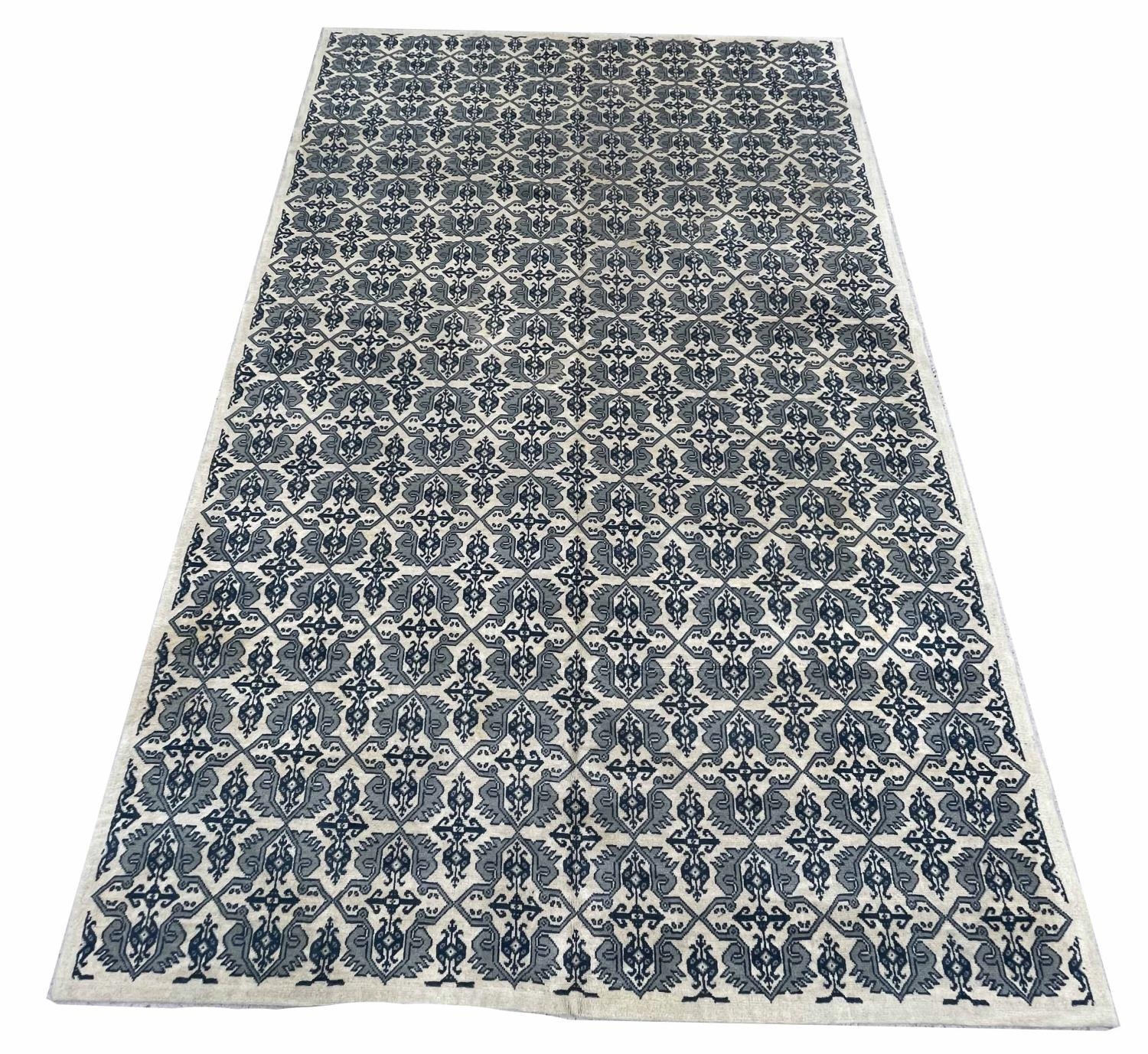Spanish repeated geometric pattern carpet, 120" x 78" approx
