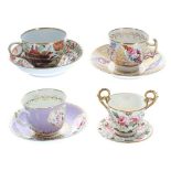 Four attractive 19th century English porcelain cabinet cups and saucers including a Coalport pattern