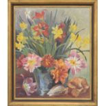 Awid Jorm (20th/21st Century) - a still life of flowers and seashells, signed also inscribed