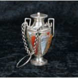 Victorian silver novelty scent bottle modelled as a classical twin-handle vase, the sides mounted