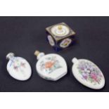 Meissen porcelain square inkwell and cover, decorated with floral spray panels on a blue ground with