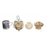 Locke & Co Worcester blush ivory porcelain cruet set on plated stand, matched factory stamps to