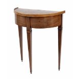 Small George III mahogany inlaid demi lune side table, the sunray inlaid top over the frieze with