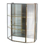 Miniature brass framed glazed bijouterie cabinet 7.5" wide, 3.5" deep, 9.5" high; together with